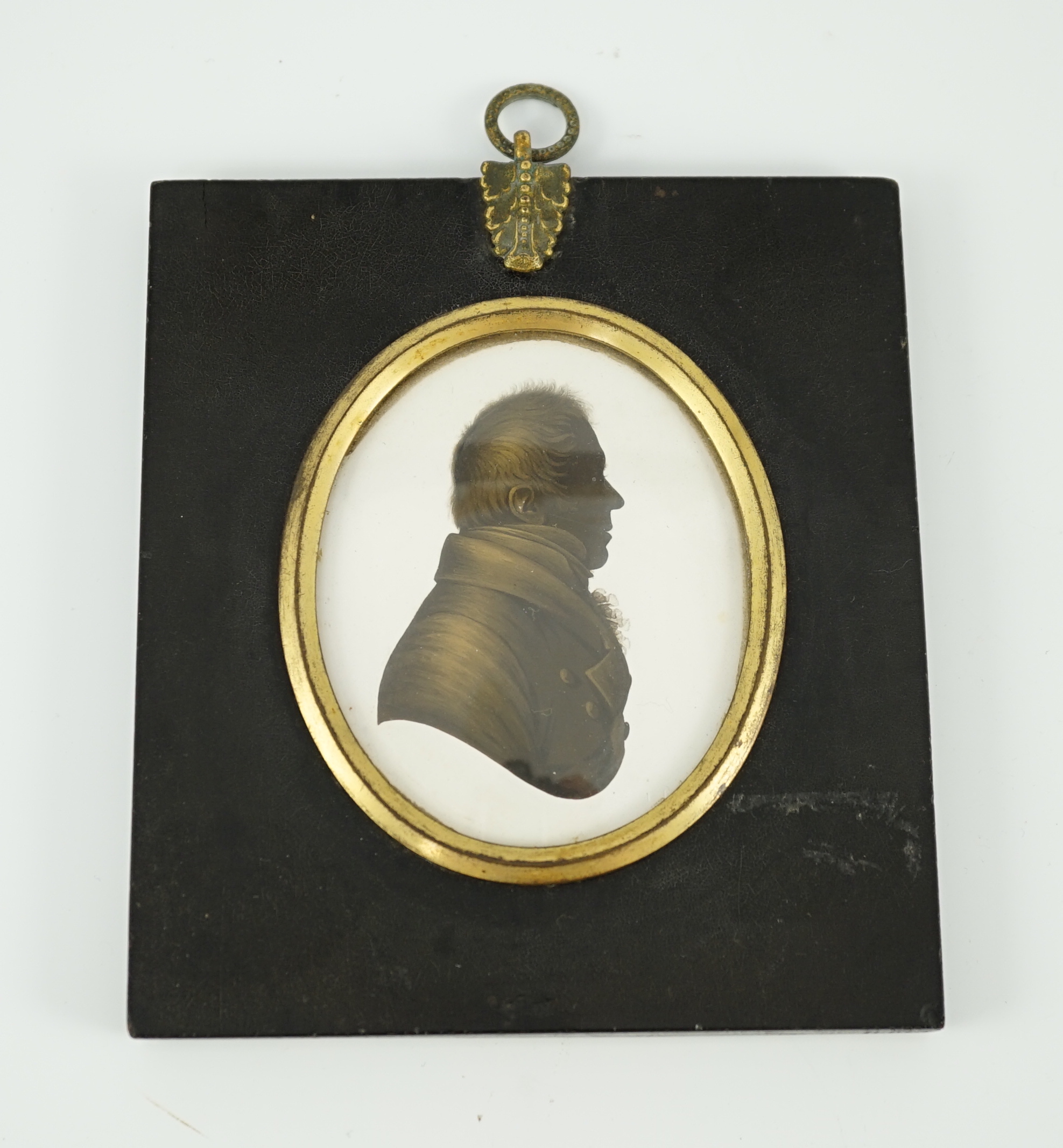 John Miers (1756-1821), Silhouette of a gentleman, painted and bronzed plaster, 7.9 x 6.5cm.